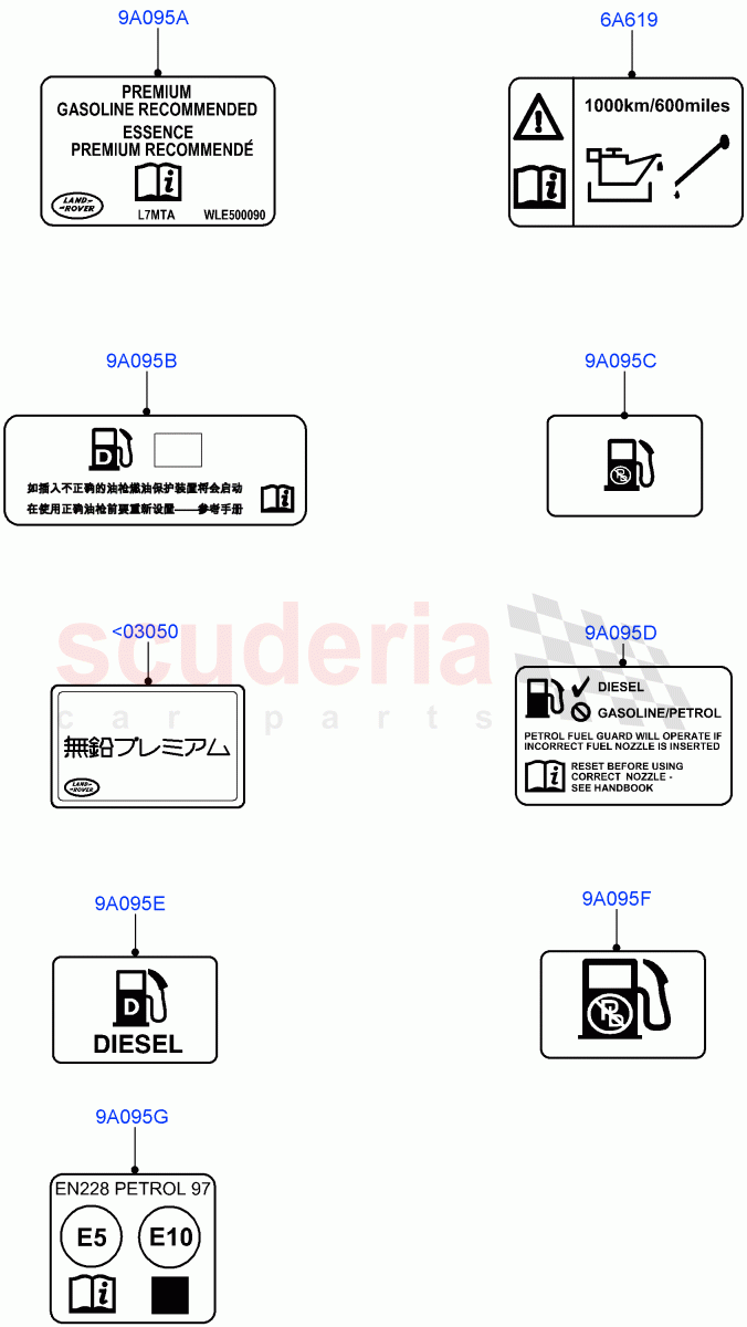 Labels(Fuel Information, Nitra Plant Build)((V)FROMK2000001) of Land Rover Land Rover Discovery 5 (2017+) [2.0 Turbo Petrol AJ200P]