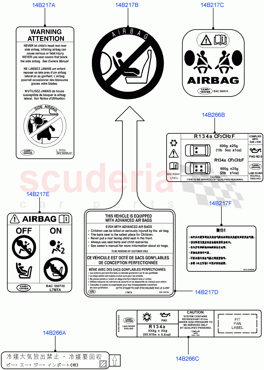 Labels(For Air Bag / Air Conditioning)((V)FROMAA000001) of Land Rover Land Rover Range Rover Sport (2010-2013) [5.0 OHC SGDI SC V8 Petrol]