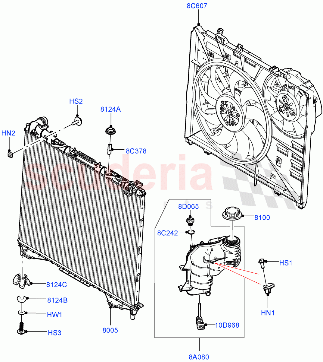 Radiator/Coolant Overflow Container(Main Unit)(3.0L AJ20D6 Diesel High)((V)FROMLA000001) of Land Rover Land Rover Range Rover Sport (2014+) [3.0 I6 Turbo Diesel AJ20D6]