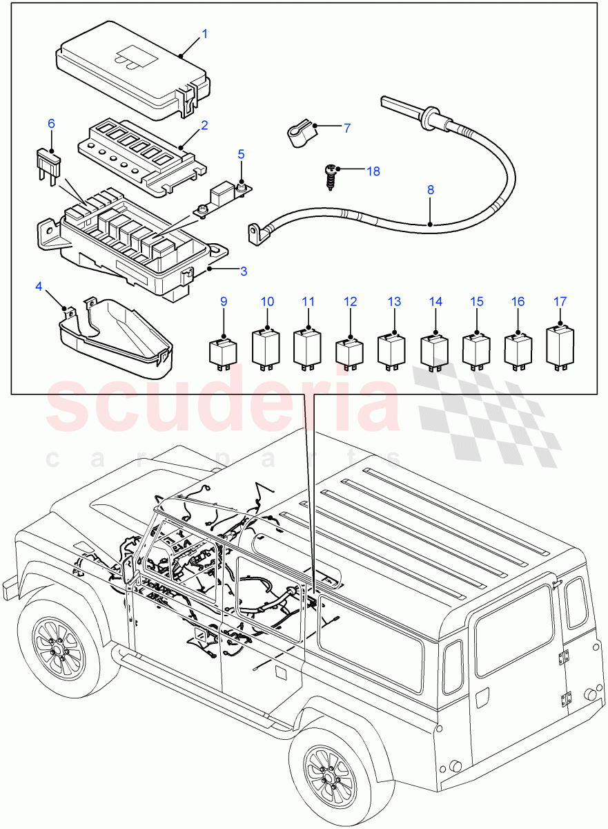 Relays And Fuses((V)FROM7A000001,(V)TOBA999999) of Land Rover Land Rover Defender (2007-2016)