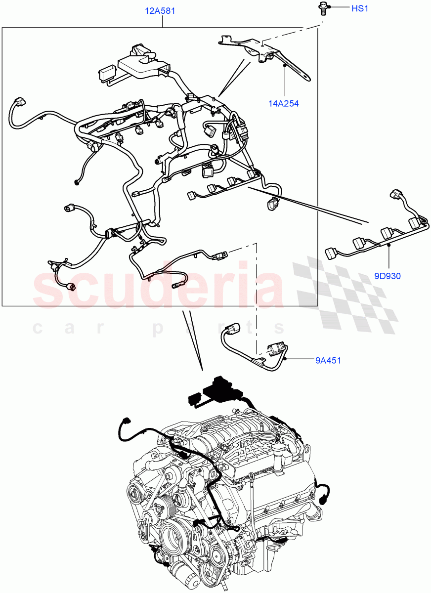 Electrical Wiring - Engine And Dash(Engine)(AJ Petrol 4.2 V8 Supercharged)((V)TO9A999999) of Land Rover Land Rover Range Rover Sport (2005-2009) [2.7 Diesel V6]