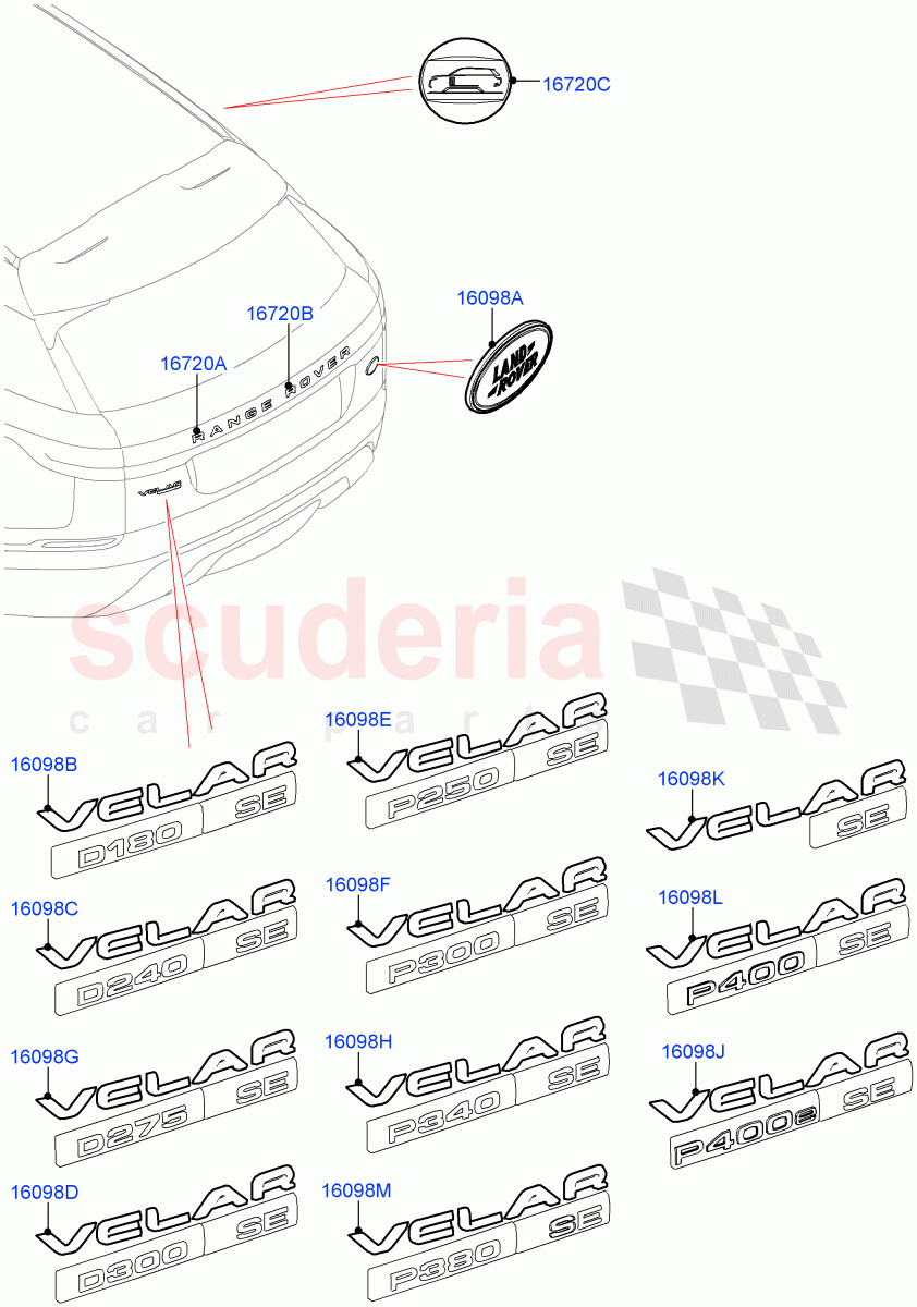Name Plates(Rear)(Version - Core,Trunk Badge-SE,Version - R-Dynamic,Trunk Badge - R Dynamic SE)((V)TOMA999999) of Land Rover Land Rover Range Rover Velar (2017+) [5.0 OHC SGDI SC V8 Petrol]