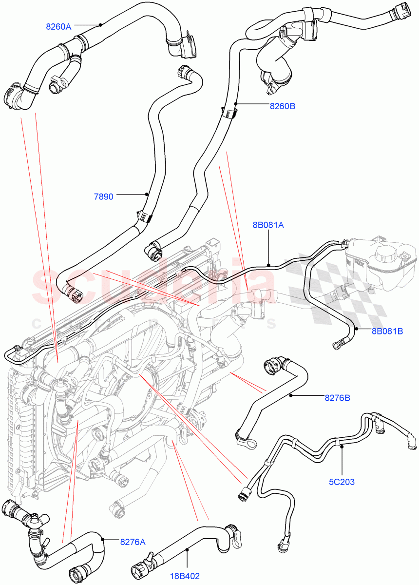 Cooling System Pipes And Hoses(2.0L I4 DSL MID DOHC AJ200,Itatiaia (Brazil),2.0L I4 DSL HIGH DOHC AJ200)((V)FROMGT000001) of Land Rover Land Rover Discovery Sport (2015+) [2.0 Turbo Diesel]
