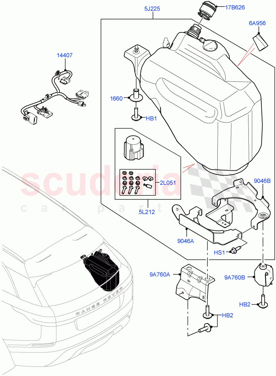 Exhaust Fluid Injection System(Tank And Filler)(2.0L AJ21D4 Diesel Mid,With Diesel Exh Fluid Emission Tank)((V)FROMMA000001) of Land Rover Land Rover Range Rover Velar (2017+) [2.0 Turbo Diesel AJ21D4]