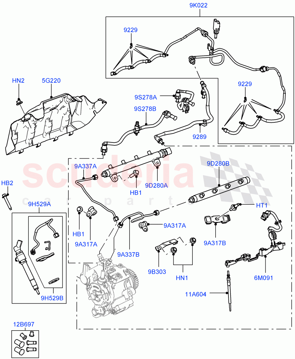 Fuel Injectors And Pipes(3.6L V8 32V DOHC EFi Diesel Lion)((V)FROM7A000001,(V)TO9A999999) of Land Rover Land Rover Range Rover Sport (2005-2009) [3.6 V8 32V DOHC EFI Diesel]