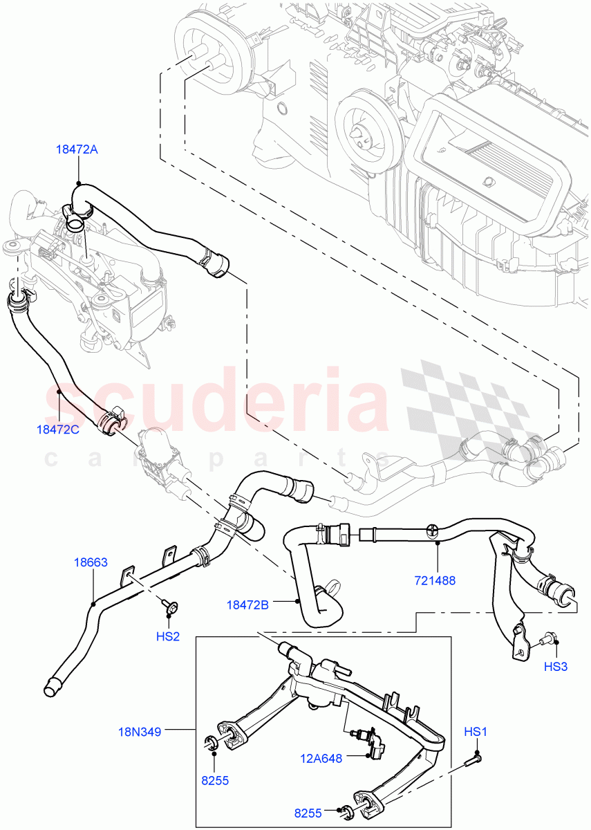 Heater Hoses(Front)(3.0L DOHC GDI SC V6 PETROL,With Fresh Air Heater,With Fuel Fired Heater)((V)TOHA999999) of Land Rover Land Rover Range Rover Sport (2014+) [3.0 DOHC GDI SC V6 Petrol]