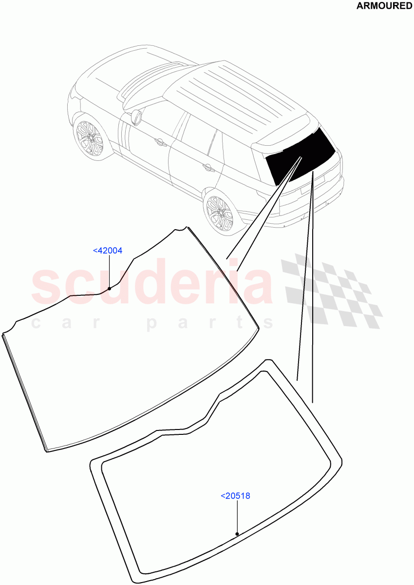 Back Window Glass(Armoured)((V)FROMEA000001) of Land Rover Land Rover Range Rover (2012-2021) [3.0 Diesel 24V DOHC TC]