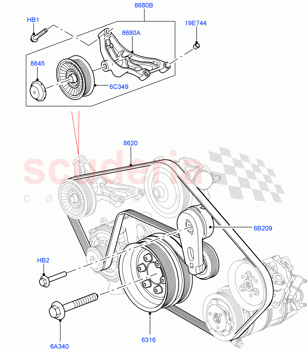 Pulleys And Drive Belts(Primary Drive)(3.0L DOHC GDI SC V6 PETROL)((V)FROMEA000001) of Land Rover Land Rover Discovery 4 (2010-2016) [3.0 DOHC GDI SC V6 Petrol]