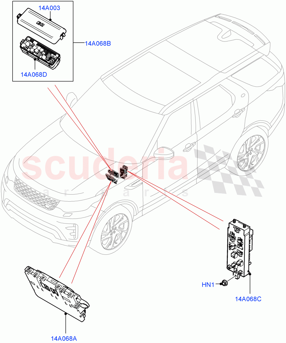 Fuses, Holders And Circuit Breakers(Nitra Plant Build, Front)((V)FROMK2000001) of Land Rover Land Rover Discovery 5 (2017+) [3.0 I6 Turbo Diesel AJ20D6]