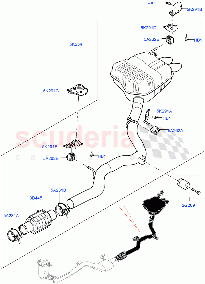 Rear Exhaust System(Solihull Plant Build)(2.0L I4 DSL MID DOHC AJ200,2.0L I4 DSL HIGH DOHC AJ200)((V)FROMHA000001) of Land Rover Land Rover Discovery 5 (2017+) [2.0 Turbo Diesel]