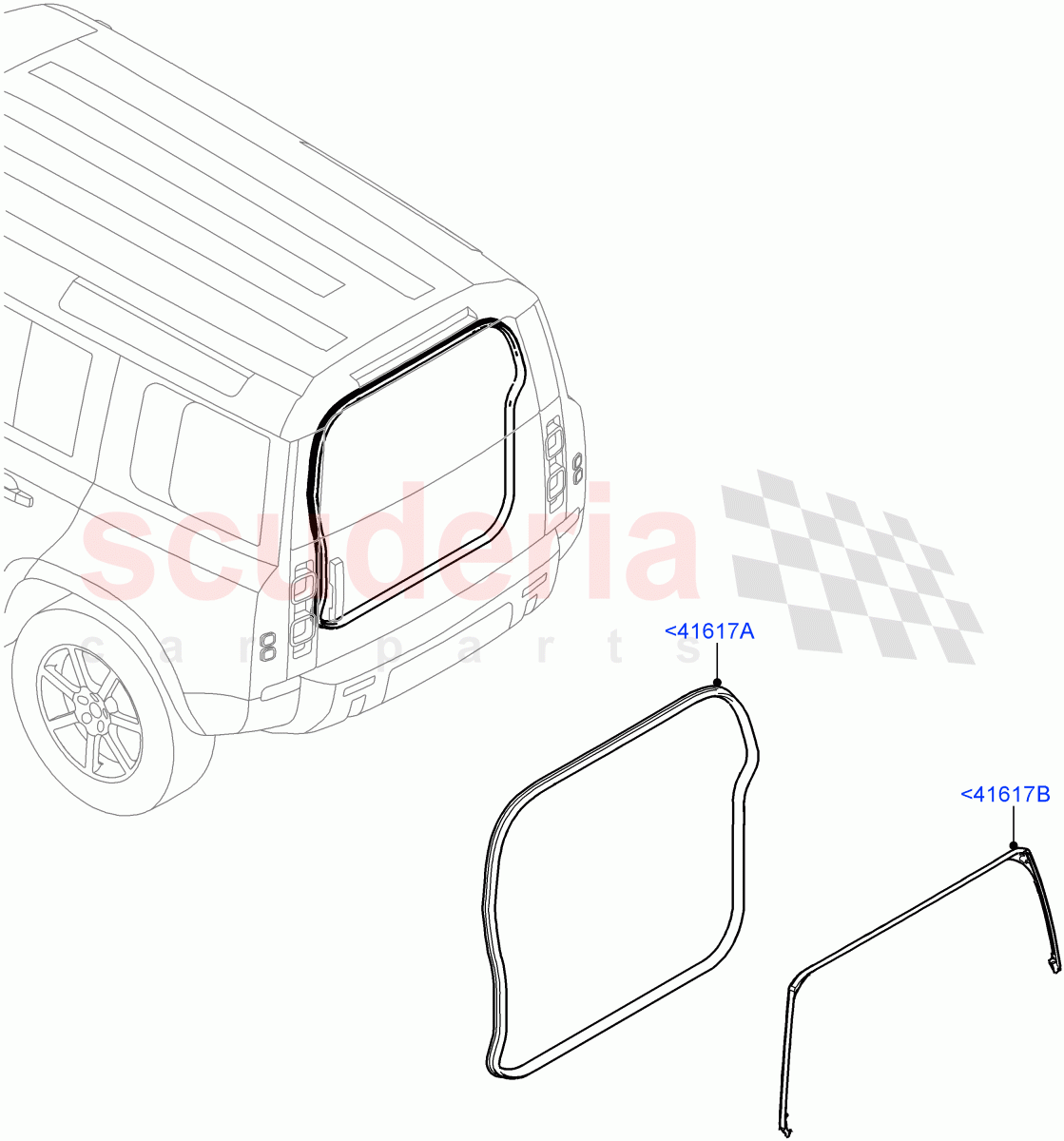 Luggage Compartment Door(Weatherstrips And Seals) of Land Rover Land Rover Defender (2020+) [3.0 I6 Turbo Diesel AJ20D6]