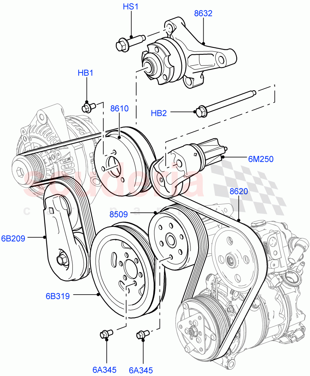 Pulleys And Drive Belts(Front)(3.0 V6 Diesel,Less Roll Stability Control,Less ACE Suspension)((V)FROMAA000001) of Land Rover Land Rover Discovery 4 (2010-2016) [3.0 Diesel 24V DOHC TC]