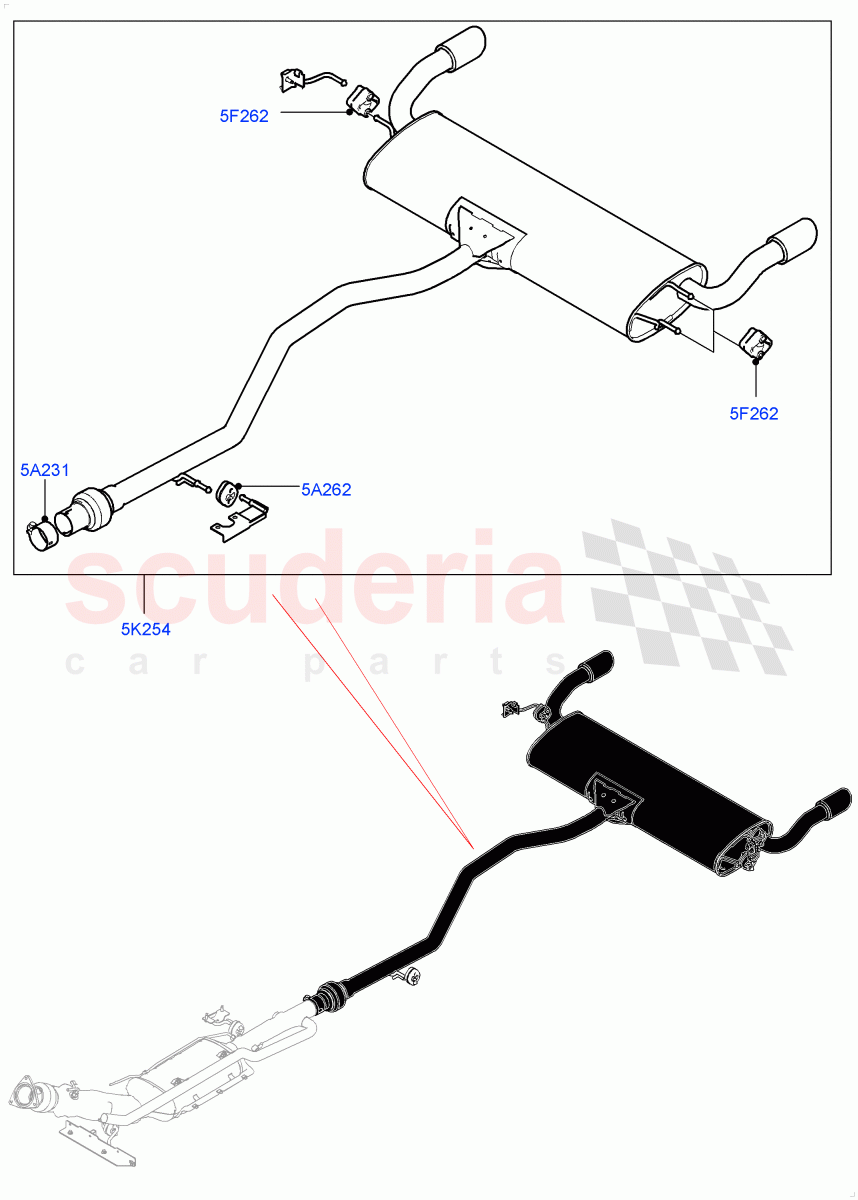 Rear Exhaust System(2.0L I4 DSL MID DOHC AJ200,With 5 Seat Configuration,Dual Exhaust - Dynamic)((V)FROMGH000001) of Land Rover Land Rover Discovery Sport (2015+) [2.0 Turbo Diesel]