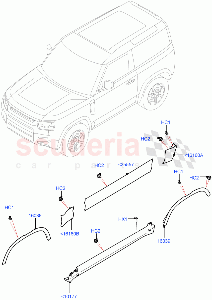 Body Mouldings(Short Wheelbase) of Land Rover Land Rover Defender (2020+) [3.0 I6 Turbo Diesel AJ20D6]