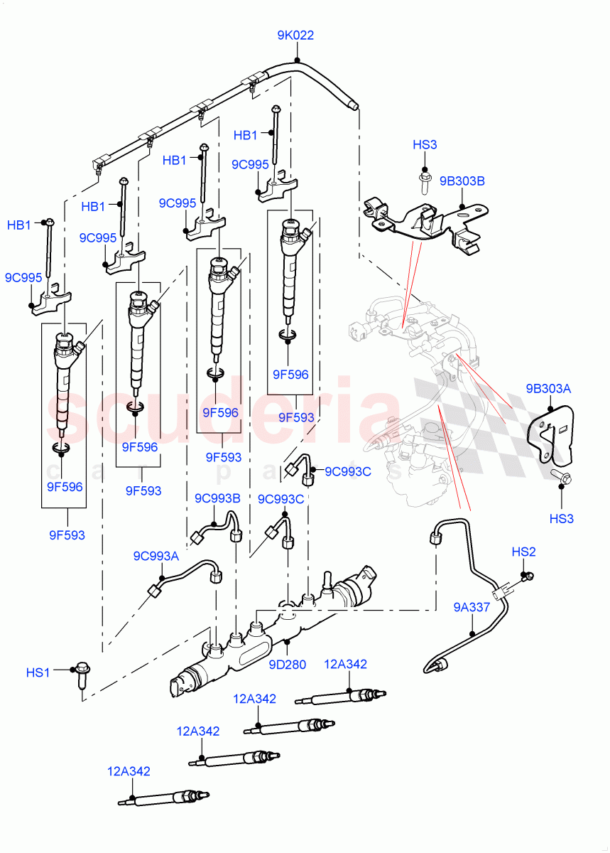 Fuel Injectors And Pipes(2.0L I4 DSL MID DOHC AJ200,2.0L I4 DSL HIGH DOHC AJ200) of Land Rover Land Rover Range Rover Velar (2017+) [2.0 Turbo Diesel]