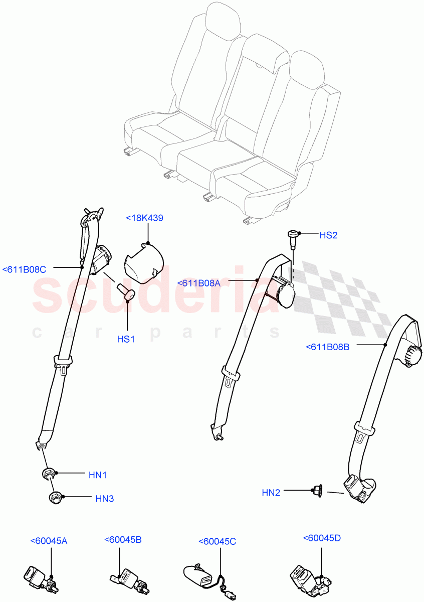 Rear Seat Belts(Halewood (UK)) of Land Rover Land Rover Discovery Sport (2015+) [2.0 Turbo Petrol AJ200P]