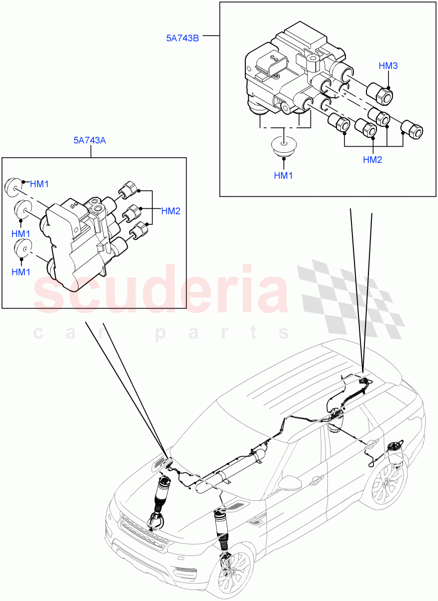 Air Suspension Compressor And Lines(Valve Assembly)(With Four Corner Air Suspension,Sport Suspension w/ARC,Electronic Air Suspension With ACE,With Performance Suspension) of Land Rover Land Rover Range Rover Sport (2014+) [3.0 I6 Turbo Petrol AJ20P6]