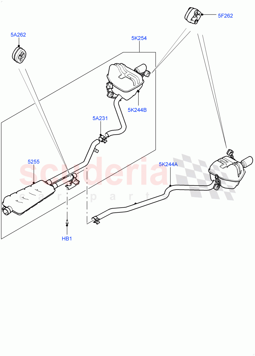 Exhaust System(Rear Section)(2.0L 16V TIVCT T/C 240PS Petrol,Changsu (China),With Tool Kit,With 7 Seat Configuration)((V)FROMFG000001) of Land Rover Land Rover Discovery Sport (2015+) [2.0 Turbo Petrol GTDI]