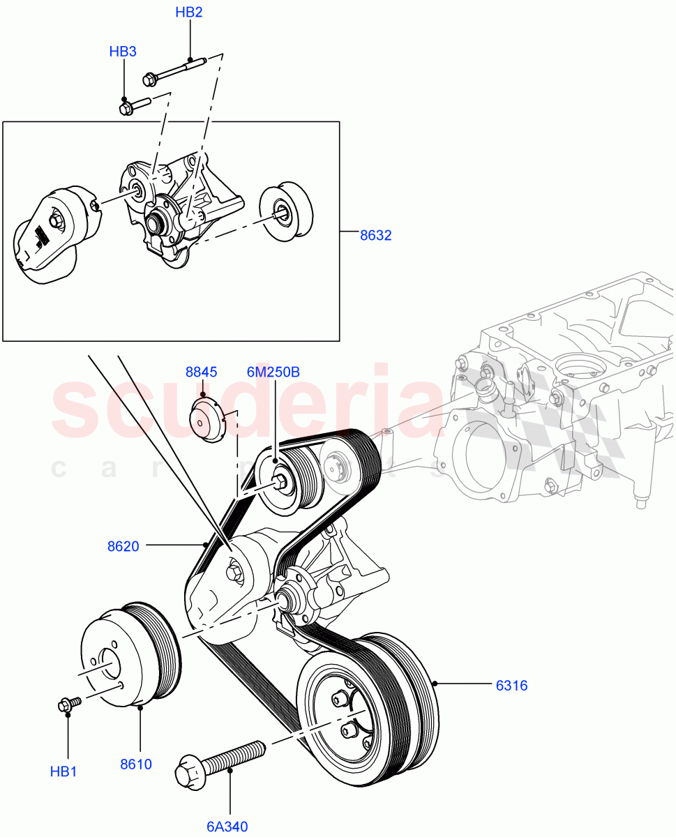 Pulleys And Drive Belts(Secondary Drive, Nitra Plant Build)(3.0L DOHC GDI SC V6 PETROL)((V)FROMK2000001) of Land Rover Land Rover Discovery 5 (2017+) [3.0 DOHC GDI SC V6 Petrol]