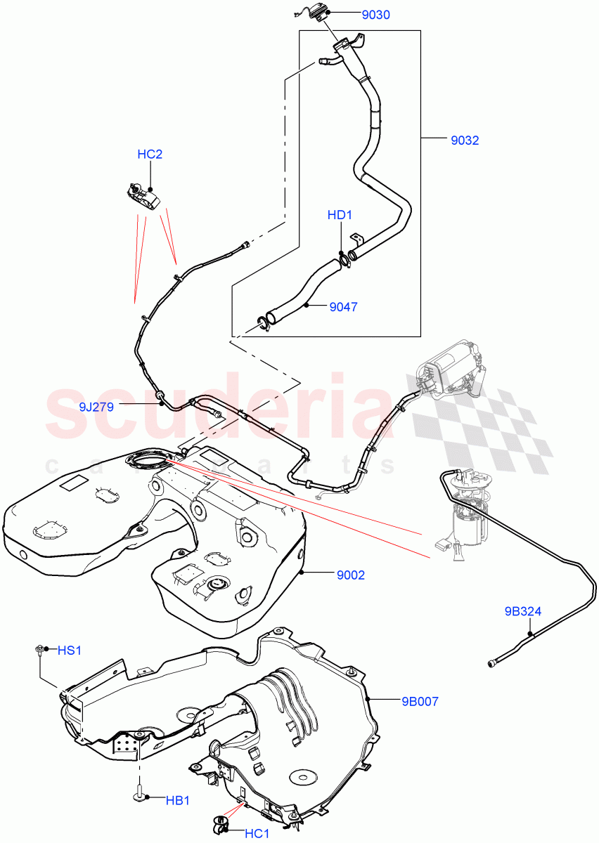 Fuel Tank & Related Parts(Nitra Plant Build)(3.0L AJ20P6 Petrol High)((V)FROMM2000001) of Land Rover Land Rover Discovery 5 (2017+) [3.0 I6 Turbo Petrol AJ20P6]