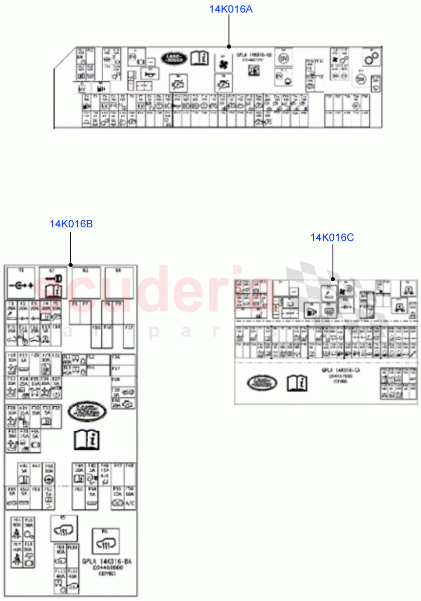 Labels(Fuse Box)((V)FROMGA000001) of Land Rover Land Rover Range Rover Sport (2014+) [2.0 Turbo Diesel]