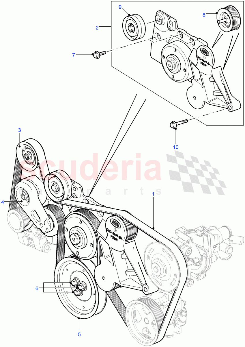 Pulleys And Drive Belts(2.2L 16V TC I4 DSL 122PS PUMA,Less Air Conditioning)((V)FROMCA000001) of Land Rover Land Rover Defender (2007-2016)