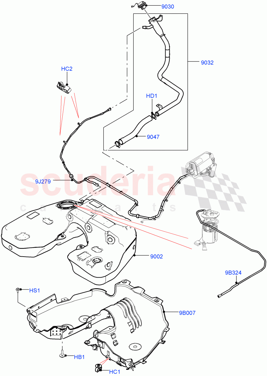 Fuel Tank & Related Parts(Nitra Plant Build)(2.0L I4 High DOHC AJ200 Petrol)((V)FROMM2000001) of Land Rover Land Rover Discovery 5 (2017+) [2.0 Turbo Petrol AJ200P]