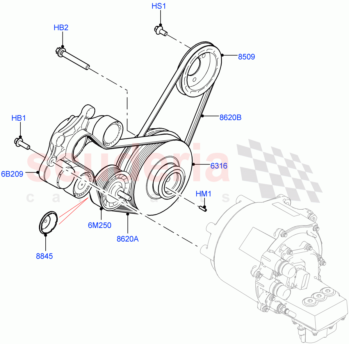 Pulleys And Drive Belts(1.5L AJ20P3 Petrol High PHEV,Changsu (China))((V)FROMKG446857) of Land Rover Land Rover Range Rover Evoque (2019+) [1.5 I3 Turbo Petrol AJ20P3]