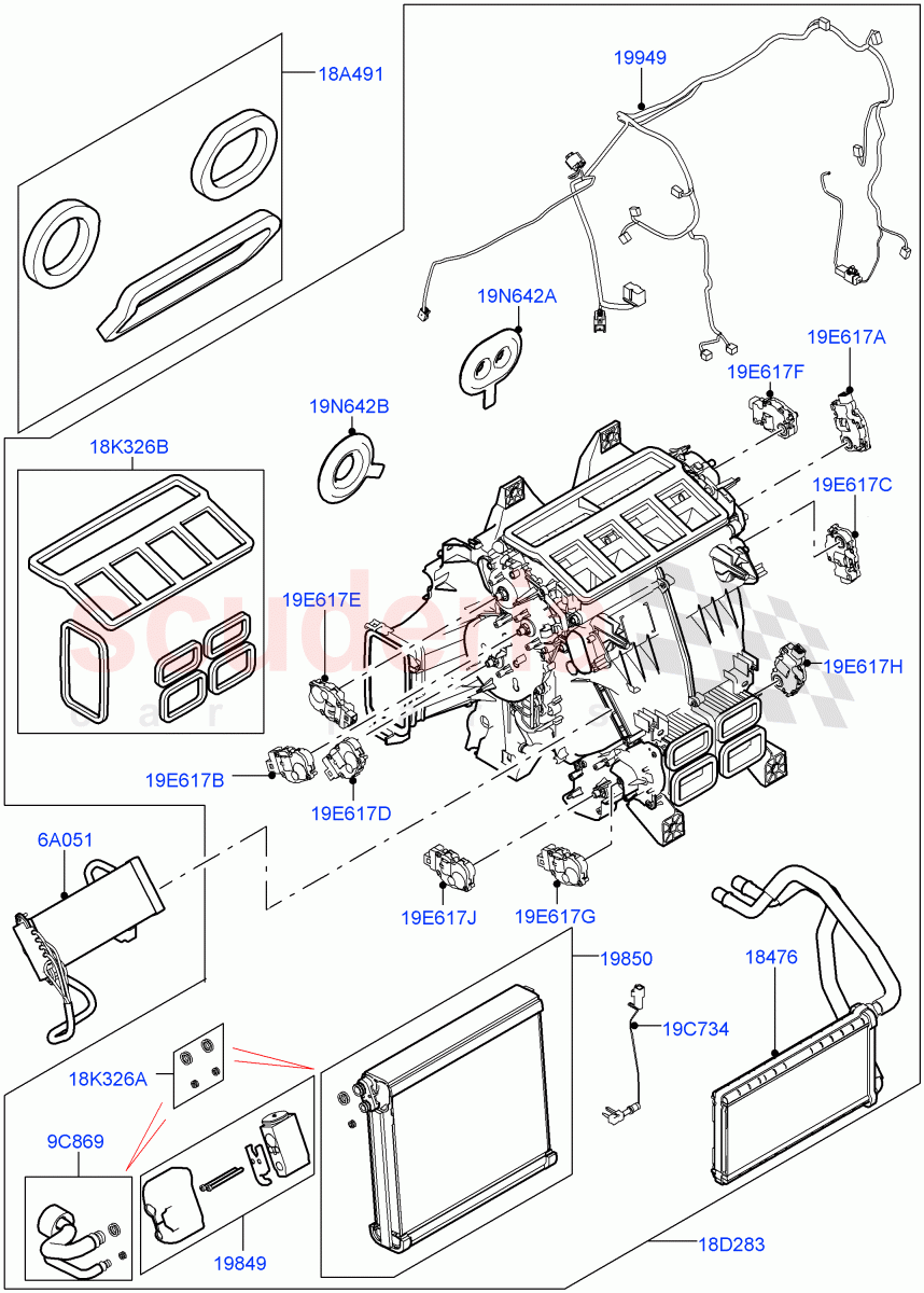 Heater/Air Cond.Internal Components(Heater Main Unit, Solihull Plant Build)((V)FROMHA000001) of Land Rover Land Rover Discovery 5 (2017+) [3.0 I6 Turbo Diesel AJ20D6]