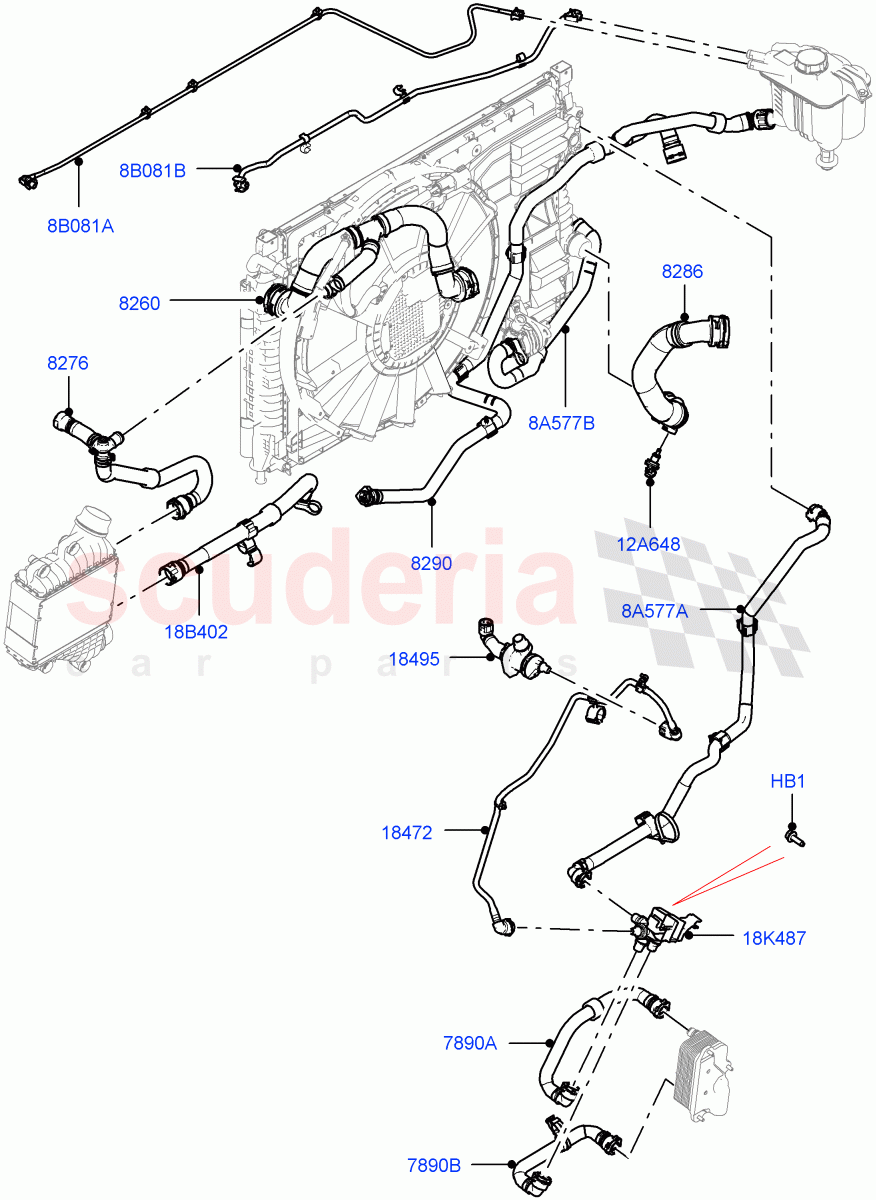 Cooling System Pipes And Hoses(2.0L AJ20P4 Petrol Mid PTA,Changsu (China),Low Engine Cooling,Active Tranmission Warming) of Land Rover Land Rover Discovery Sport (2015+) [2.0 Turbo Petrol AJ200P]