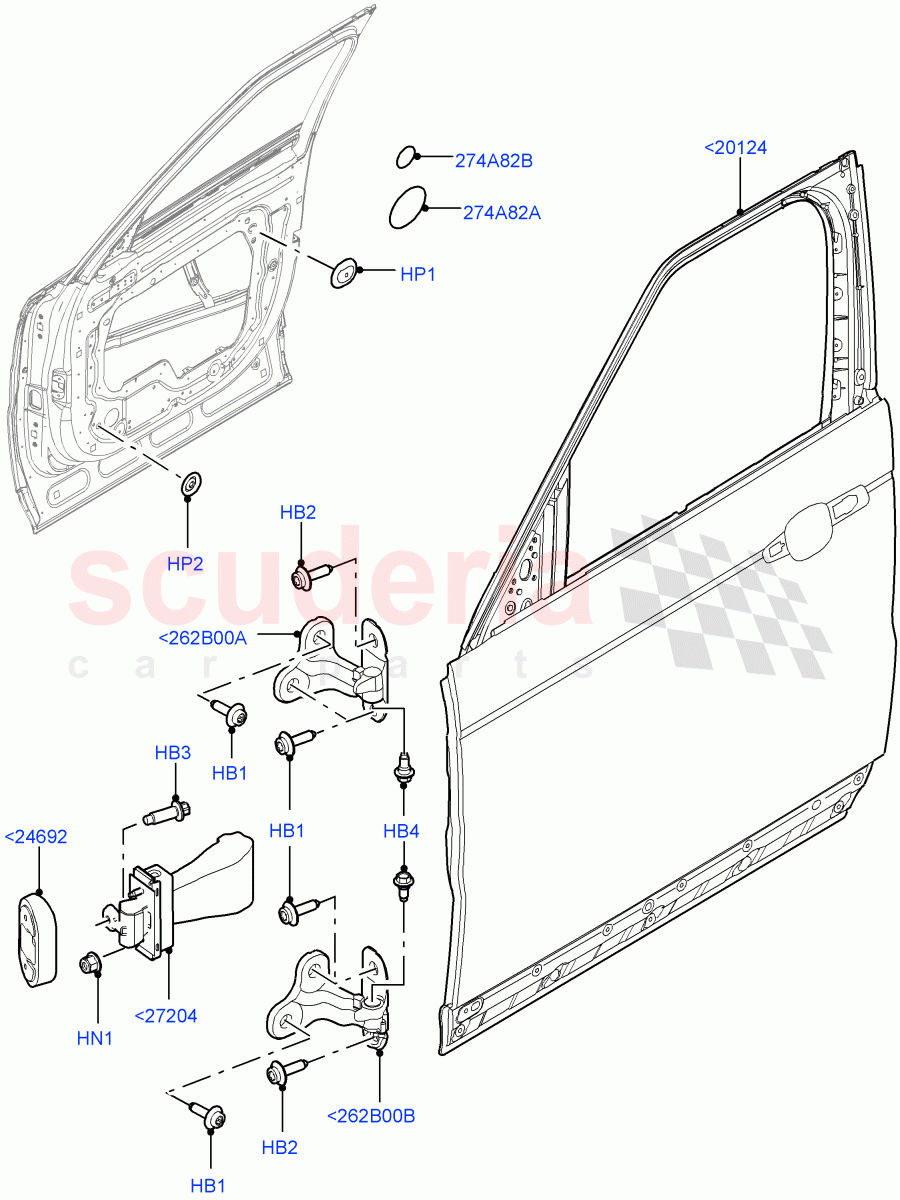 Front Doors, Hinges & Weatherstrips(Solihull Plant Build, Door And Fixings)((V)FROMHA000001) of Land Rover Land Rover Discovery 5 (2017+) [3.0 Diesel 24V DOHC TC]