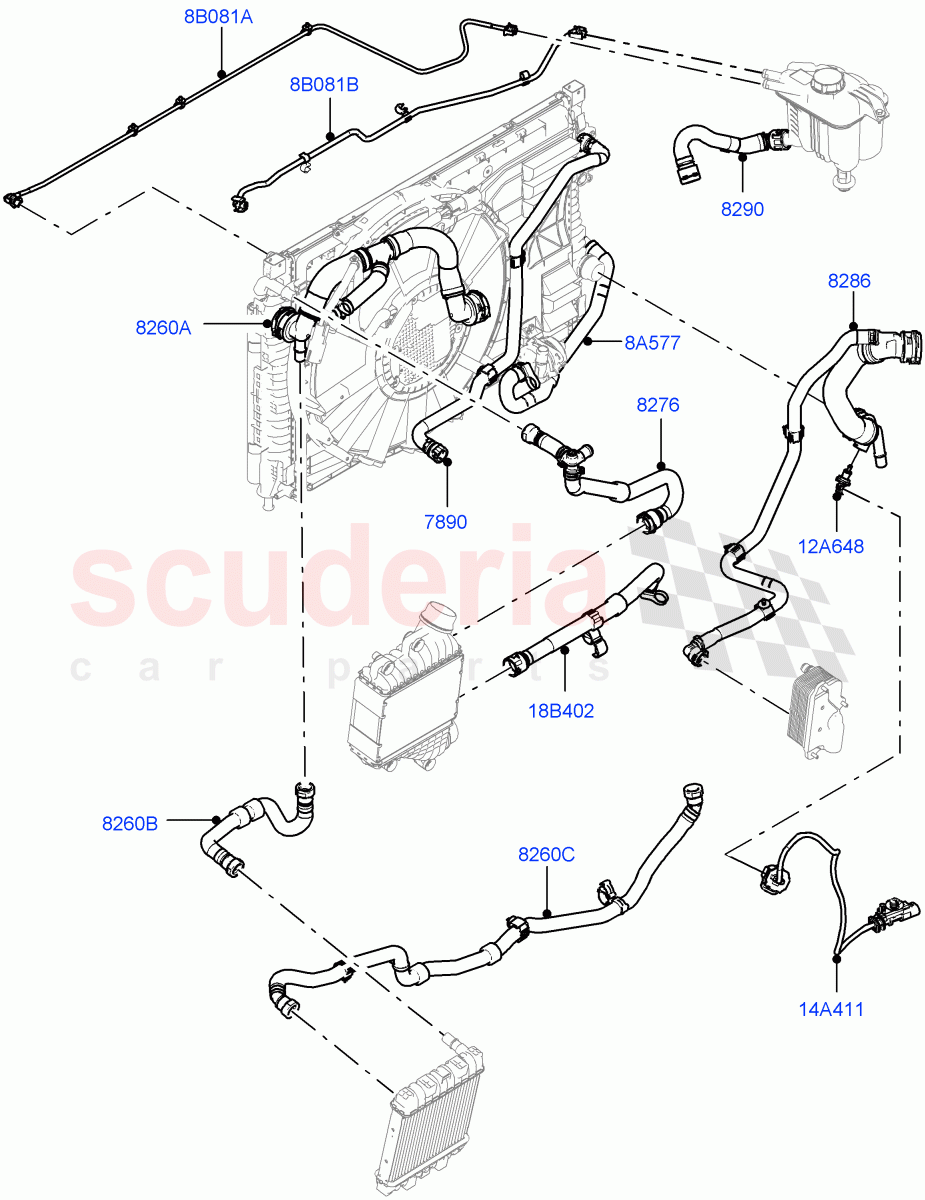 Cooling System Pipes And Hoses(2.0L AJ20P4 Petrol High PTA,Halewood (UK),Low Engine Cooling,Less Active Tranmission Warming,Medium Engine Cooling,High Engine Cooling) of Land Rover Land Rover Discovery Sport (2015+) [2.0 Turbo Petrol AJ200P]
