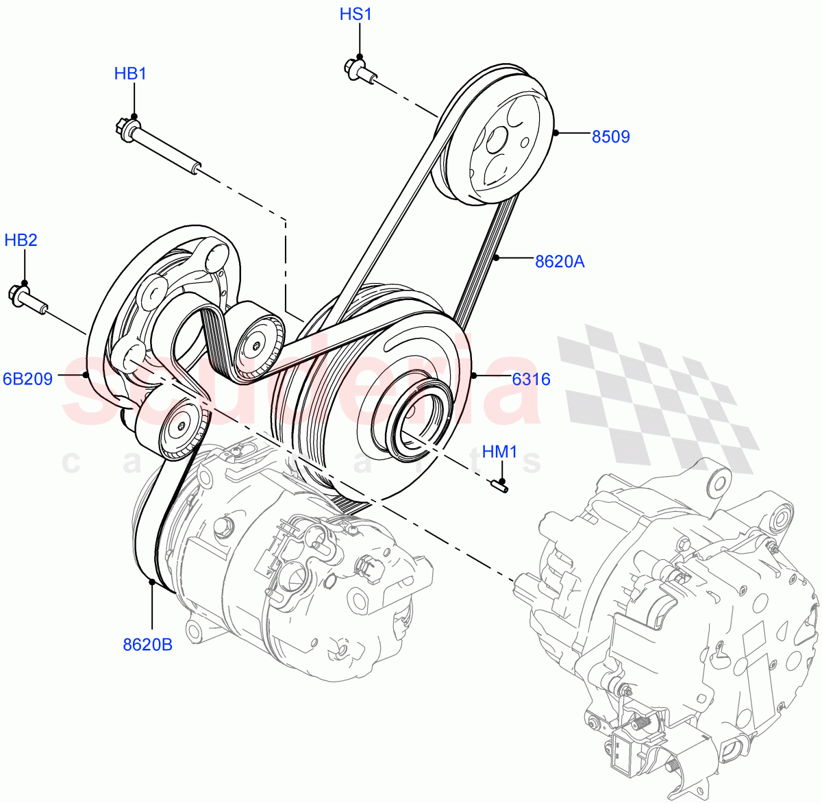Pulleys And Drive Belts(2.0L AJ20D4 Diesel High PTA,Halewood (UK),Electric Engine Battery-MHEV,2.0L AJ20D4 Diesel LF PTA,2.0L AJ20D4 Diesel Mid PTA) of Land Rover Land Rover Discovery Sport (2015+) [2.0 Turbo Diesel]