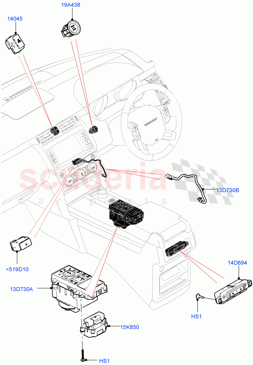 Switches(Console, Nitra Plant Build)((V)FROMK2000001,(V)TOL2999999) of Land Rover Land Rover Discovery 5 (2017+) [2.0 Turbo Petrol AJ200P]