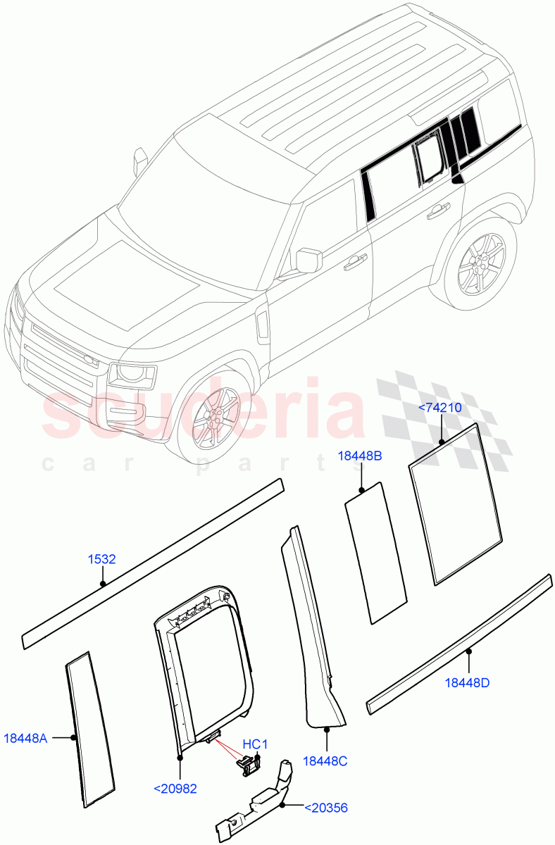Rear Doors, Hinges & Weatherstrips(Rear Finisher)(Standard Wheelbase) of Land Rover Land Rover Defender (2020+) [3.0 I6 Turbo Petrol AJ20P6]