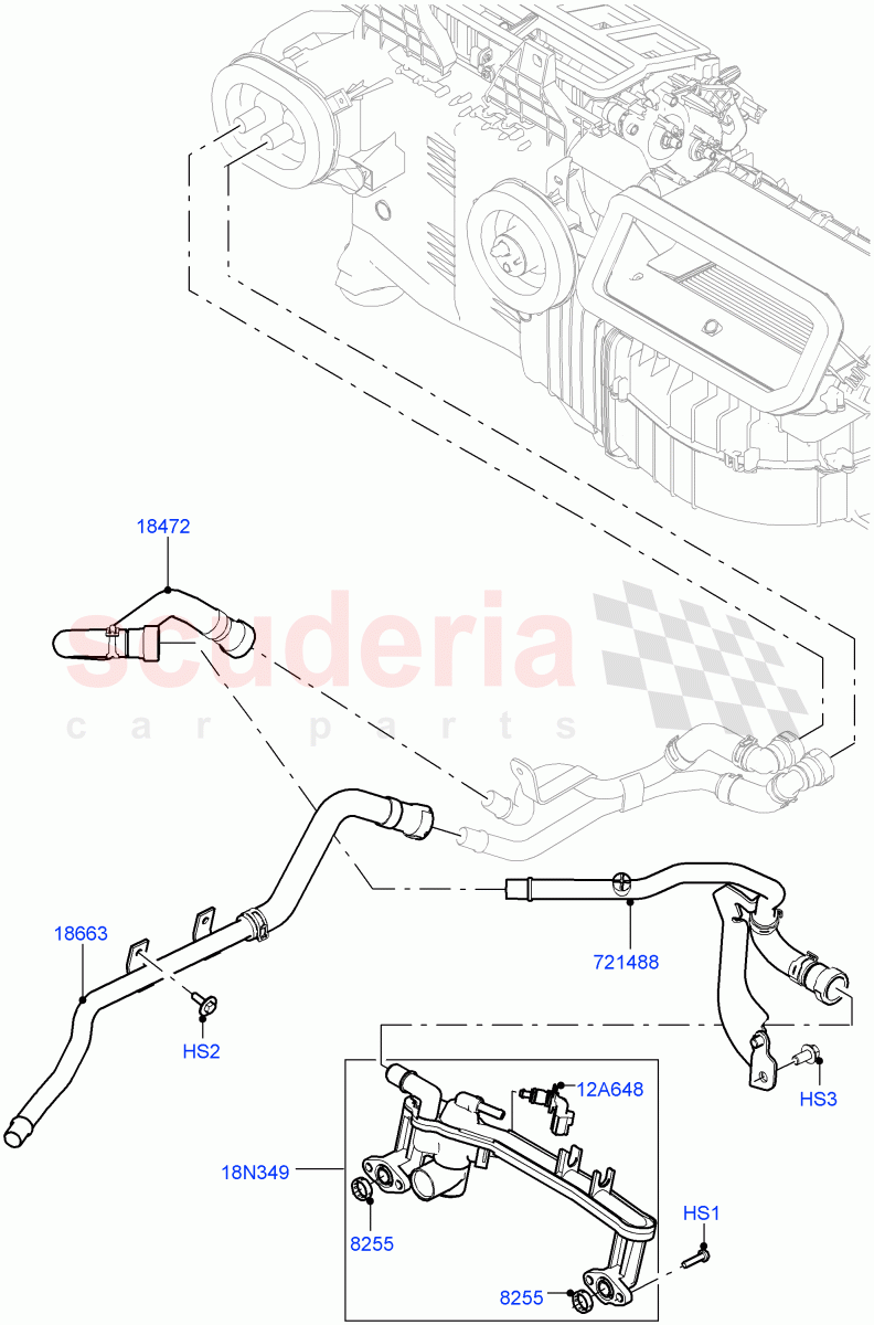 Heater Hoses(Front)(5.0L P AJ133 DOHC CDA S/C Enhanced,Less Auxiliary Coolant Pumps,With Fresh Air Heater,5.0 Petrol AJ133 DOHC CDA,Less Heater,With Ptc Heater)((V)FROMJA000001) of Land Rover Land Rover Range Rover (2012-2021) [5.0 OHC SGDI NA V8 Petrol]