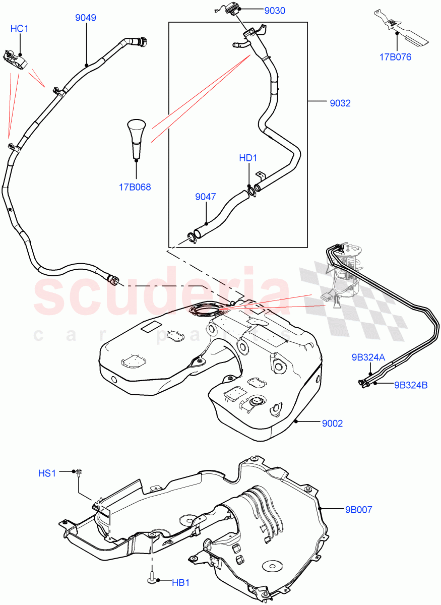 Fuel Tank & Related Parts(Solihull Plant Build)(2.0L I4 DSL MID DOHC AJ200,2.0L I4 DSL HIGH DOHC AJ200)((V)FROMHA000001) of Land Rover Land Rover Discovery 5 (2017+) [2.0 Turbo Diesel]