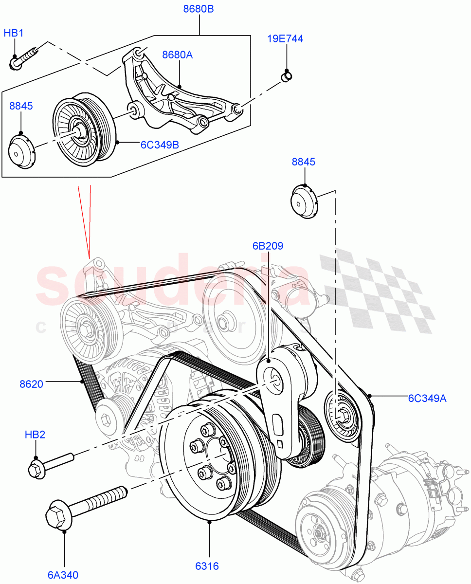 Pulleys And Drive Belts(Primary Drive)(5.0L P AJ133 DOHC CDA S/C Enhanced)((V)FROMKA000001) of Land Rover Land Rover Range Rover Velar (2017+) [5.0 OHC SGDI SC V8 Petrol]