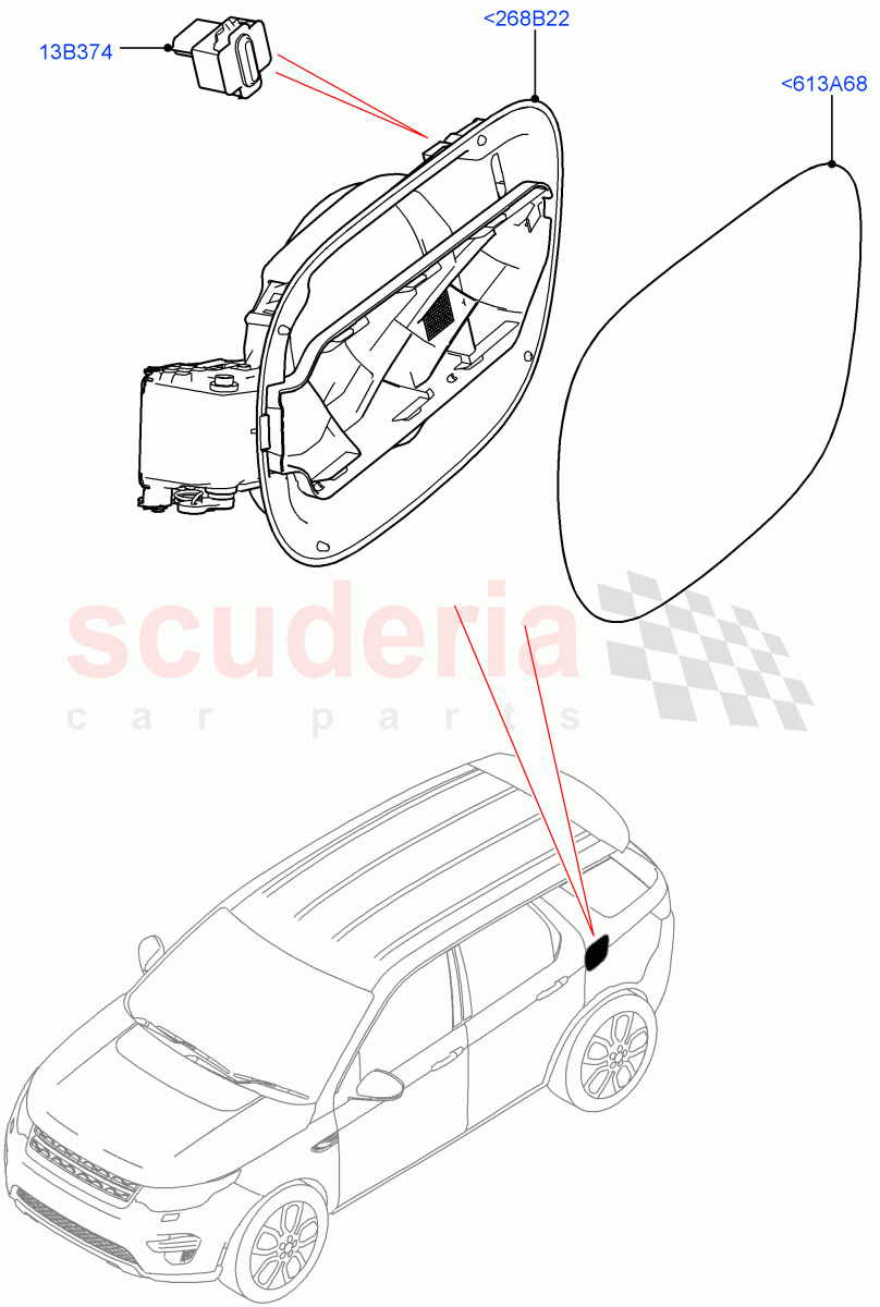Fuel Tank Filler Door And Controls(Changsu (China),Electric Engine Battery-PHEV)((V)FROMLG000001) of Land Rover Land Rover Discovery Sport (2015+) [2.0 Turbo Petrol AJ200P]