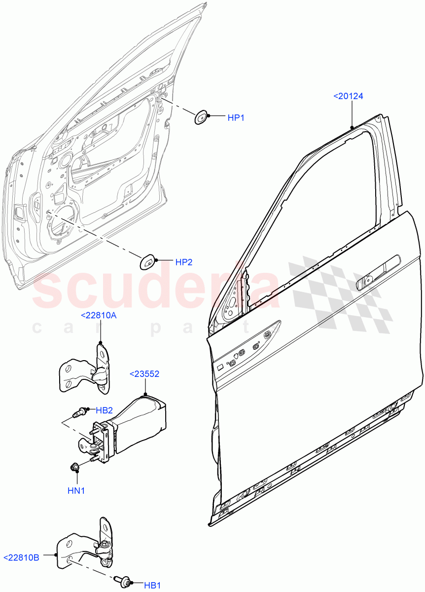 Front Doors, Hinges & Weatherstrips(Door And Fixings)(Changsu (China)) of Land Rover Land Rover Range Rover Evoque (2019+) [2.0 Turbo Petrol AJ200P]