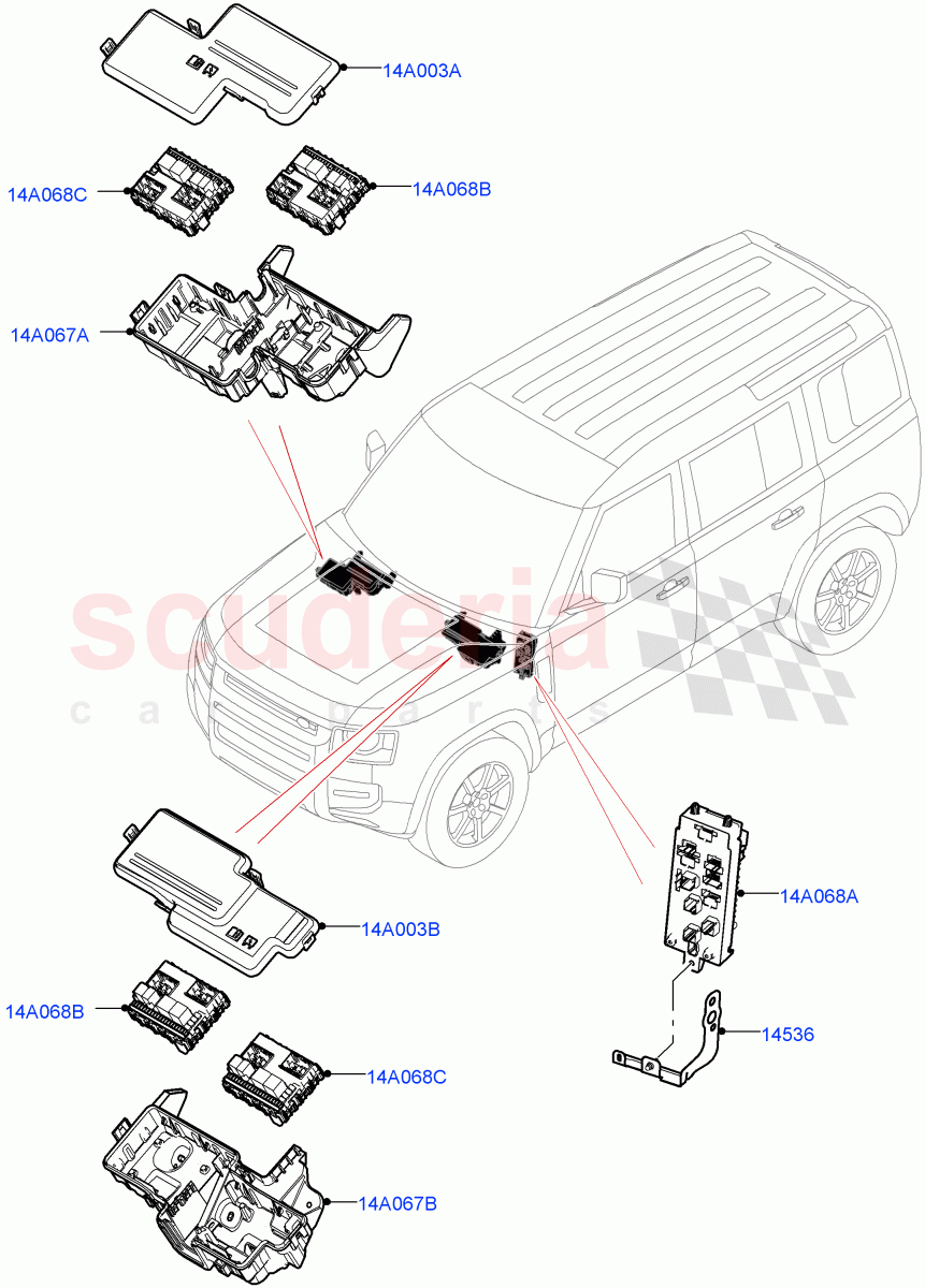 Fuses, Holders And Circuit Breakers(Front) of Land Rover Land Rover Defender (2020+) [5.0 OHC SGDI SC V8 Petrol]