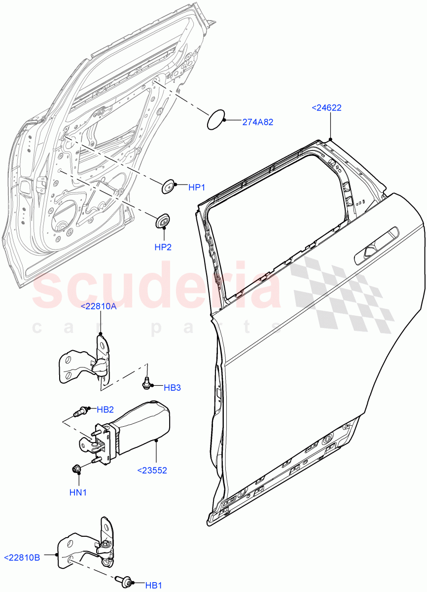Rear Doors, Hinges & Weatherstrips(Door And Fixings)(Changsu (China)) of Land Rover Land Rover Range Rover Evoque (2019+) [2.0 Turbo Petrol AJ200P]