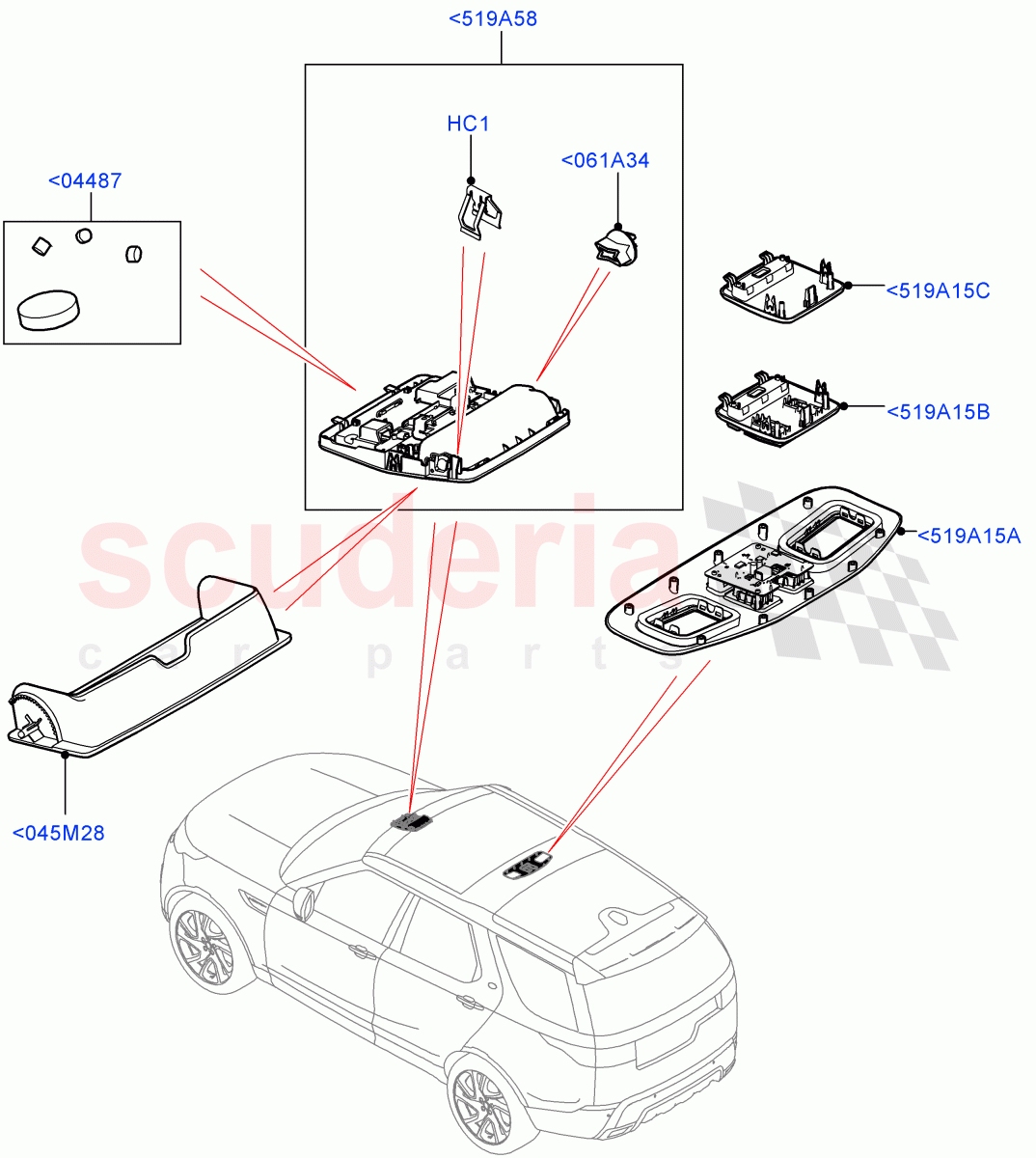 Console - Overhead(Solihull Plant Build)((V)FROMHA000001) of Land Rover Land Rover Discovery 5 (2017+) [3.0 DOHC GDI SC V6 Petrol]