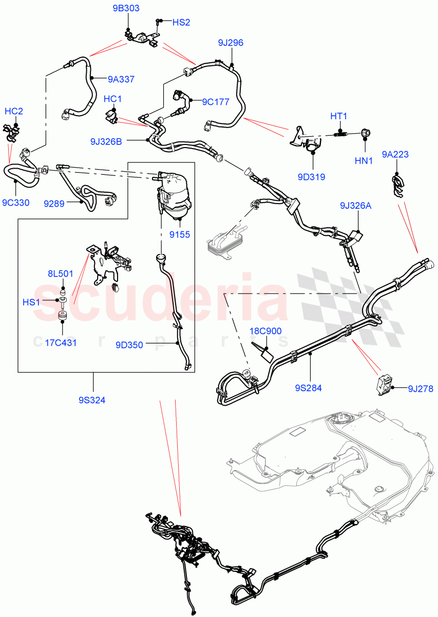 Fuel Lines(Nitra Plant Build)(2.0L I4 DSL HIGH DOHC AJ200,Fuel Tank-Diesel)((V)FROMK2000001) of Land Rover Land Rover Discovery 5 (2017+) [2.0 Turbo Diesel]