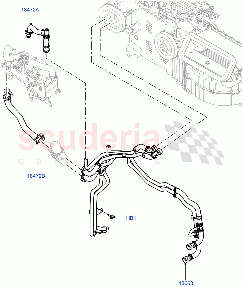 Heater Hoses(Front)(2.0L I4 DSL HIGH DOHC AJ200,With Fuel Fired Heater,With Air Conditioning - Front/Rear,Park Heating With Remote Control)((V)FROMHA000001,(V)TOHA999999) of Land Rover Land Rover Range Rover Sport (2014+) [3.0 DOHC GDI SC V6 Petrol]