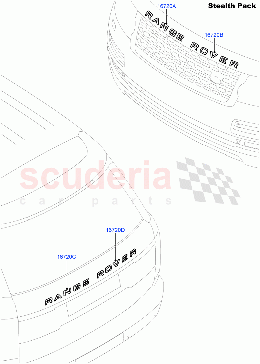 Name Plates(Stealth Pack)(Badge - Black)((V)FROMEA000001,(V)TOHA999999) of Land Rover Land Rover Range Rover (2012-2021) [5.0 OHC SGDI SC V8 Petrol]