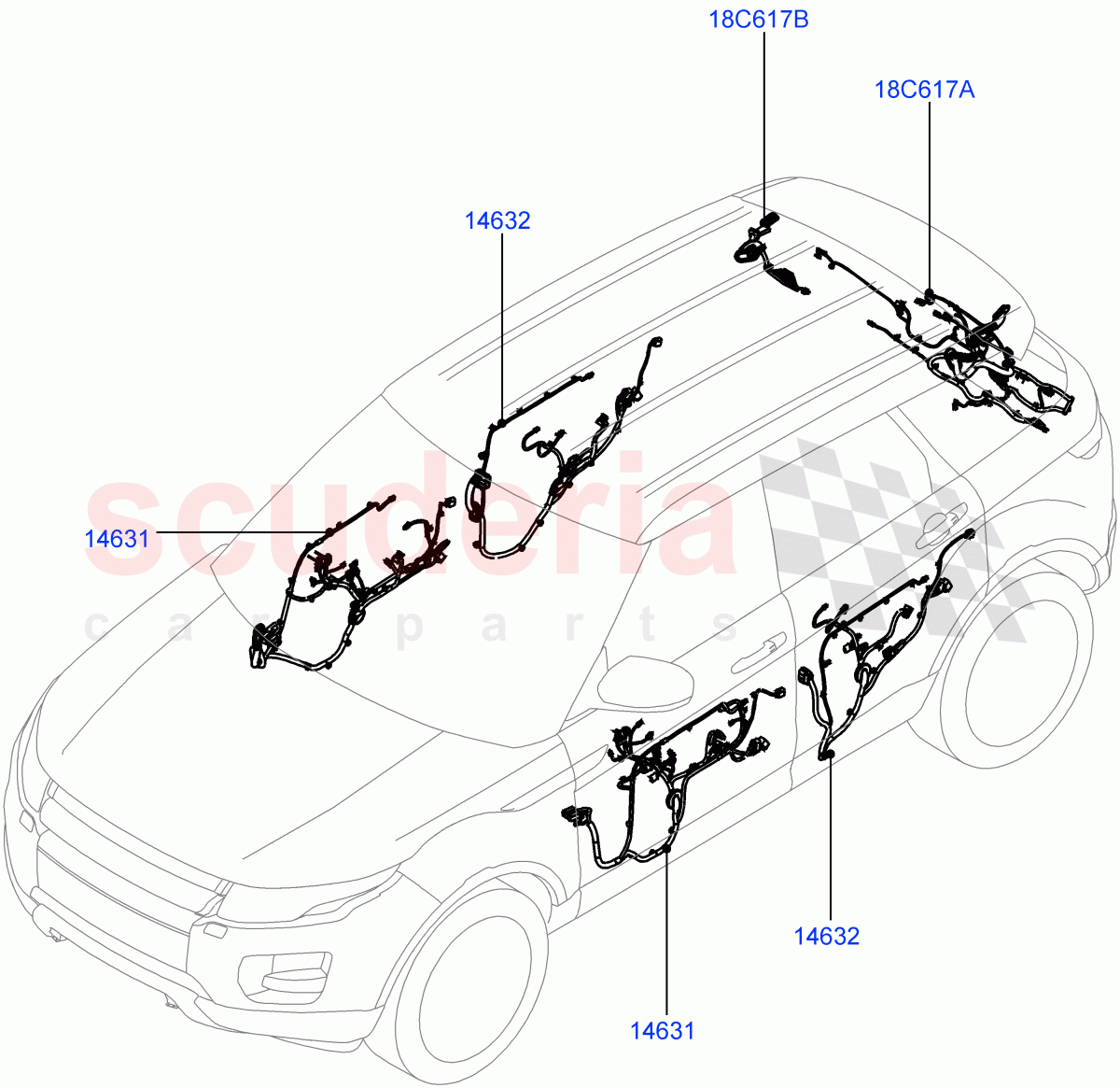 Wiring - Body Closures(Front And Rear Doors)(5 Door,Halewood (UK))((V)FROMJH000001) of Land Rover Land Rover Range Rover Evoque (2012-2018) [2.0 Turbo Petrol AJ200P]