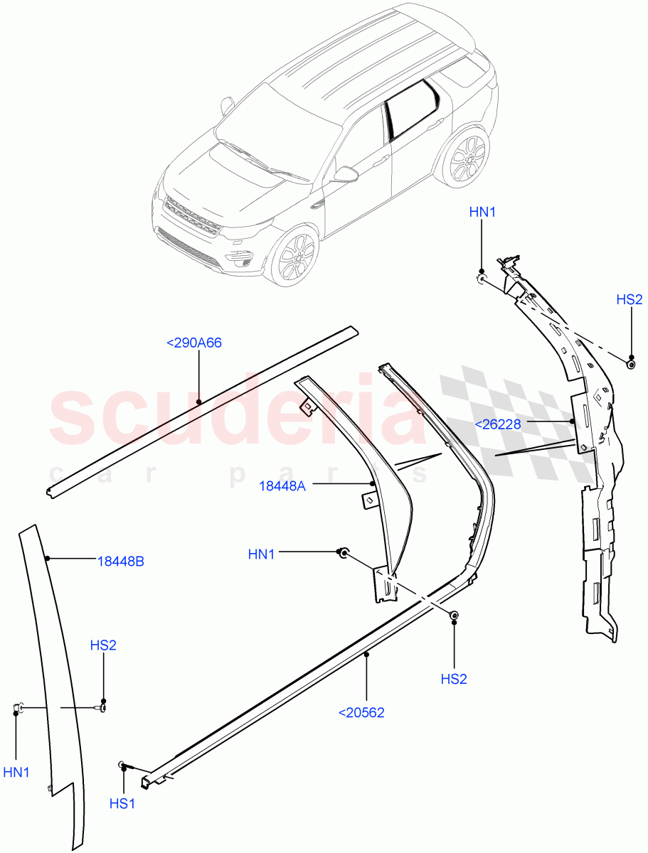 Rear Doors, Hinges & Weatherstrips(Finishers)(Halewood (UK)) of Land Rover Land Rover Discovery Sport (2015+) [2.0 Turbo Petrol AJ200P]