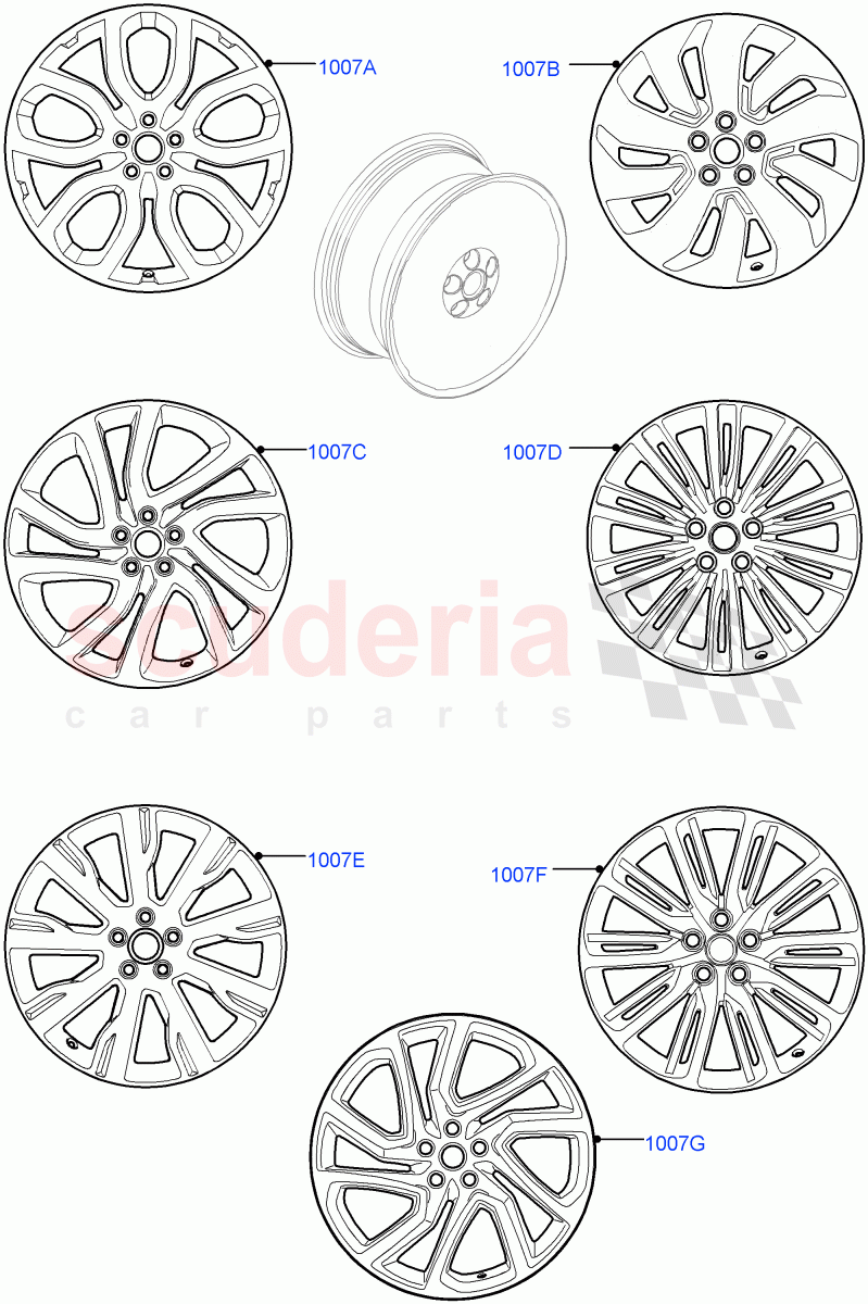 Spare Wheel(Nitra Plant Build)(21" Full Size Spare Wheel,22" Full Size Spare Wheel,19" Full Size Spare Wheel,With Conventional Alloy Spare Wheel,20" Full Size Spare Wheel,Spare Wheel - Conventional Alloy)((V)FROMK2000001,(V)TOL2999999) of Land Rover Land Rover Discovery 5 (2017+) [3.0 I6 Turbo Petrol AJ20P6]