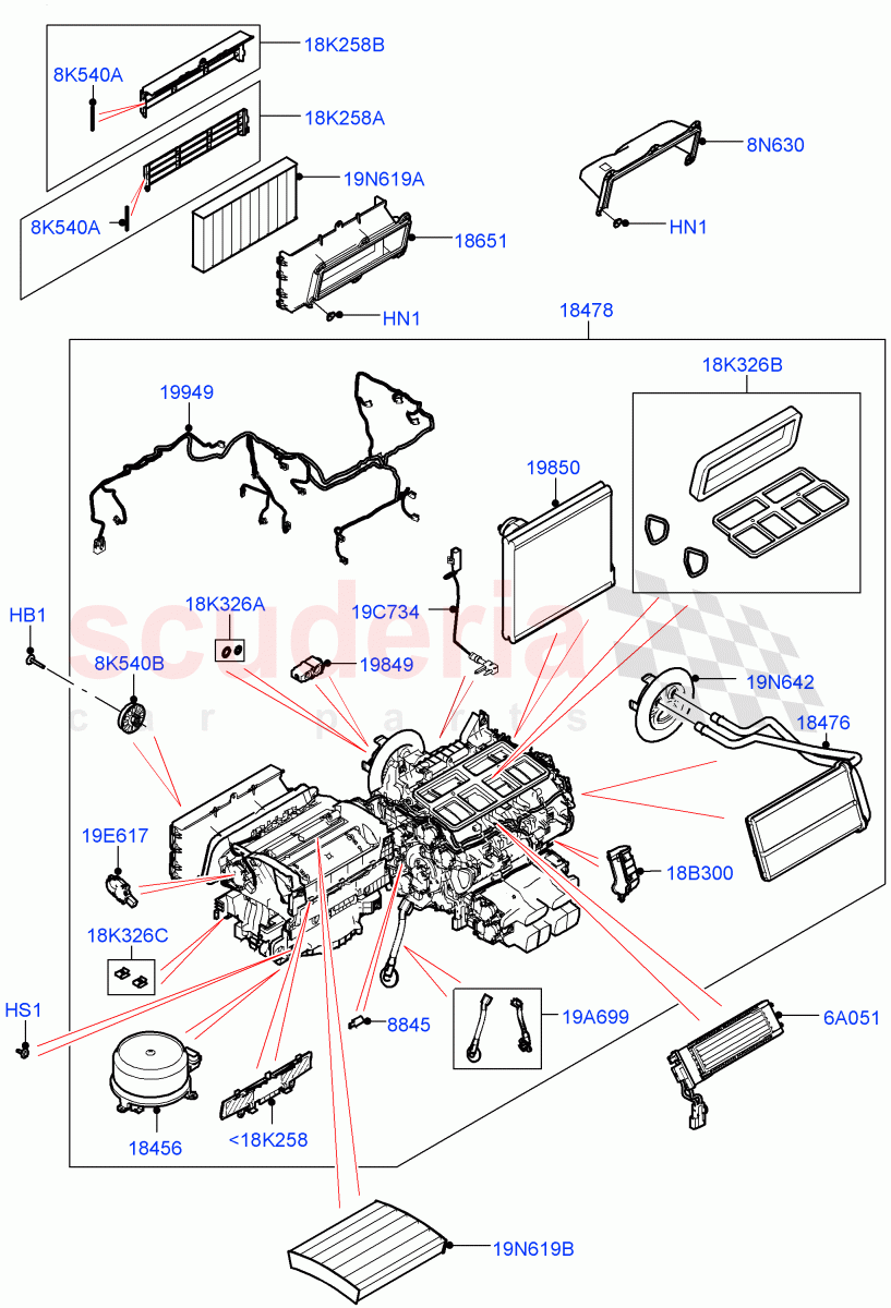 Heater/Air Cond.Internal Components(Heater Main Unit) of Land Rover Land Rover Range Rover (2022+) [3.0 I6 Turbo Diesel AJ20D6]
